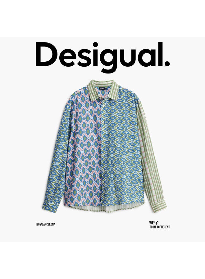 DESIGUAL قميص جاكار مزخرف بألوان متباينة بأكمام طويلة للرجال - ربيع/صيف 2025 - Image 2