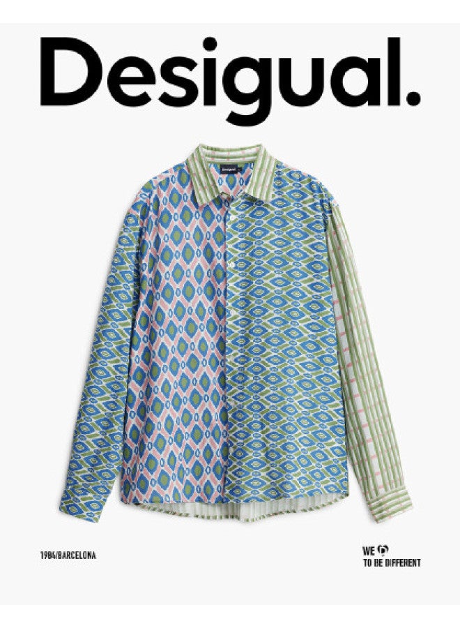 DESIGUAL قميص جاكار مزخرف بألوان متباينة بأكمام طويلة للرجال - ربيع/صيف 2025 - Image 1