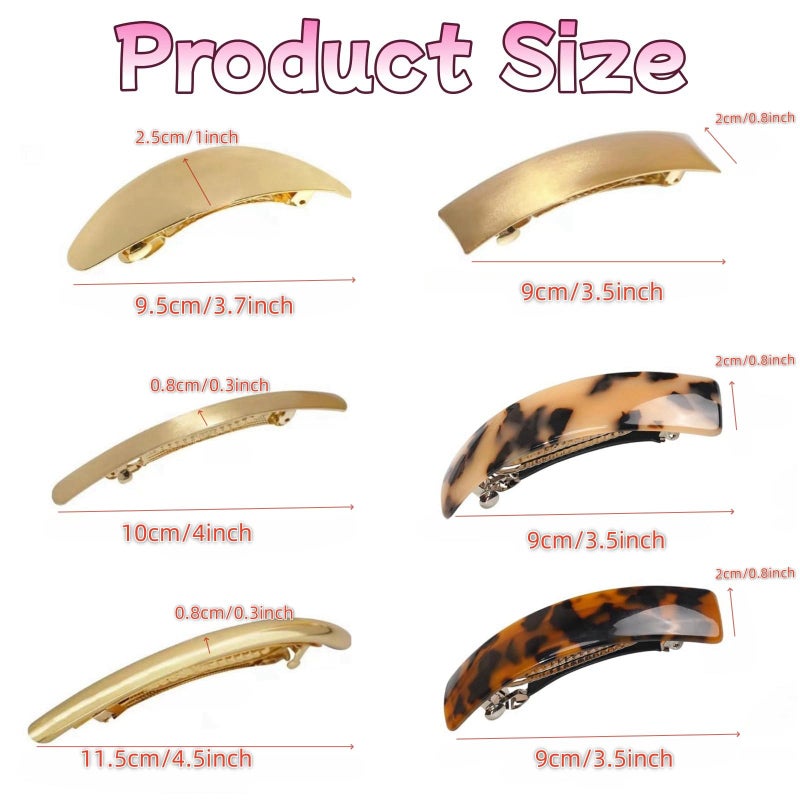 AITELEI 6pcs gold barrettes for women Metal Flat Hair Clips Tortoise Retro French Clips Gold Hair Barrettes Snap Hair Clips for Women Lady - Image 3
