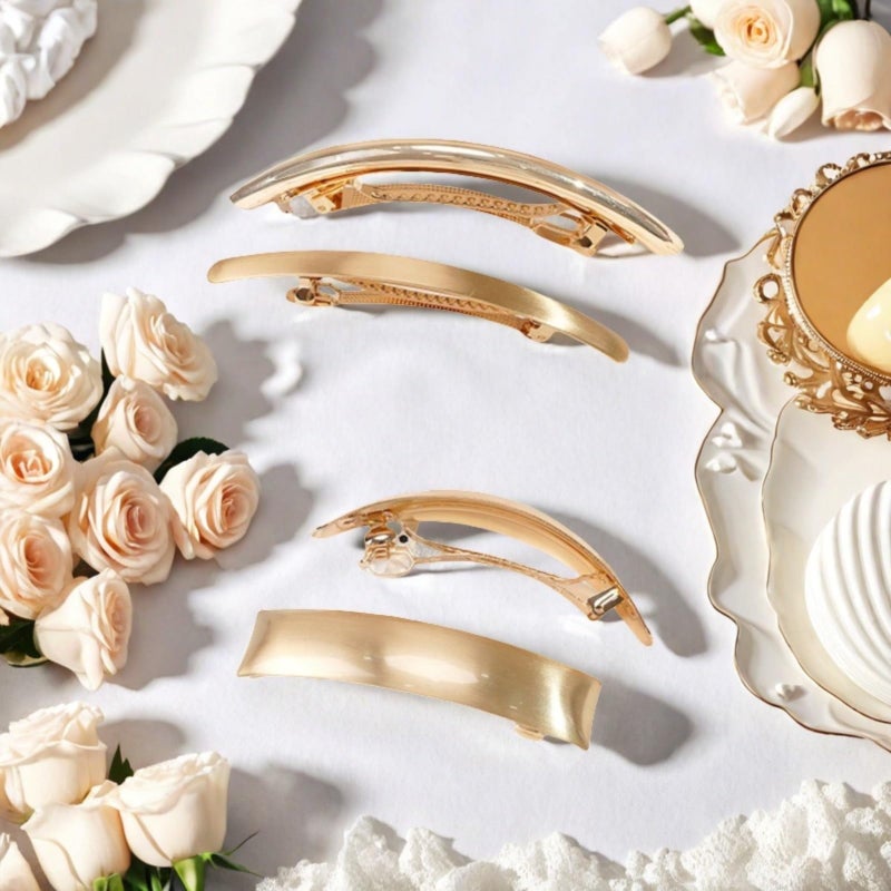 AITELEI 6pcs gold barrettes for women Metal Flat Hair Clips Tortoise Retro French Clips Gold Hair Barrettes Snap Hair Clips for Women Lady - Image 4