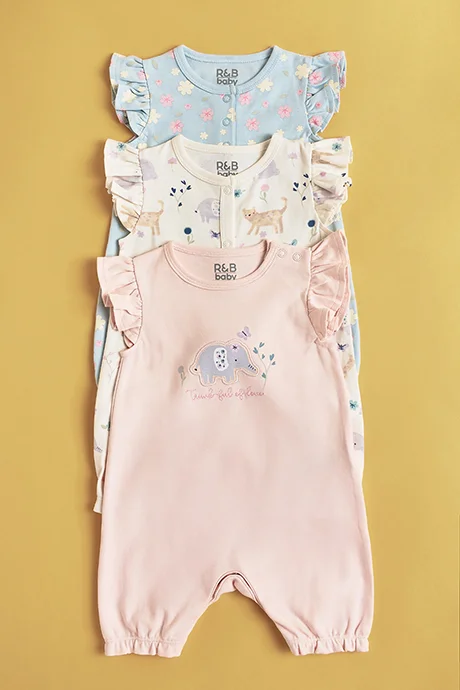 أر أند بي Embroidered Rompers with Crew Neck and Ruffle Sleeves