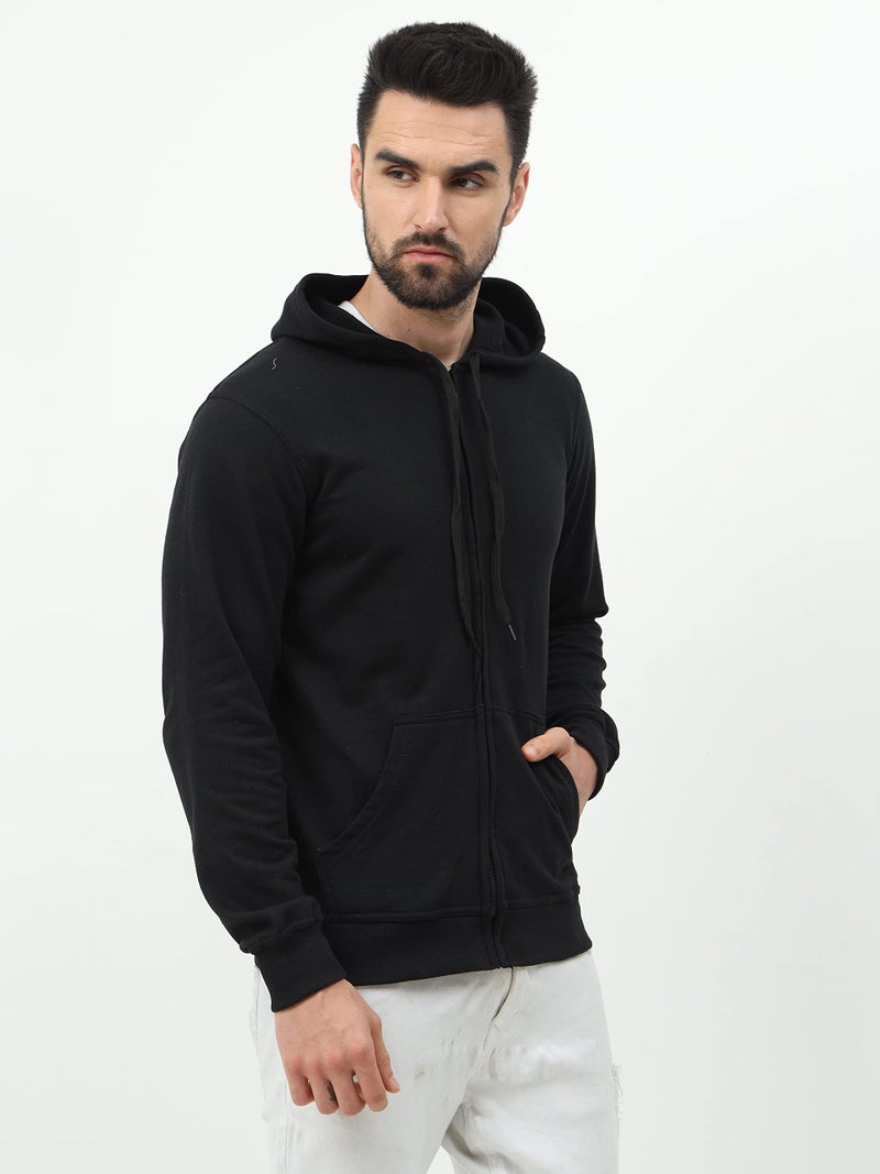 Wafaa Men's Cotton Plain Hooded Neck Full Zipper Black & Olive Green Color Sweatshirt Hoodies with Kangaroo Pocket S Size - (Pack of 2) - Image 5