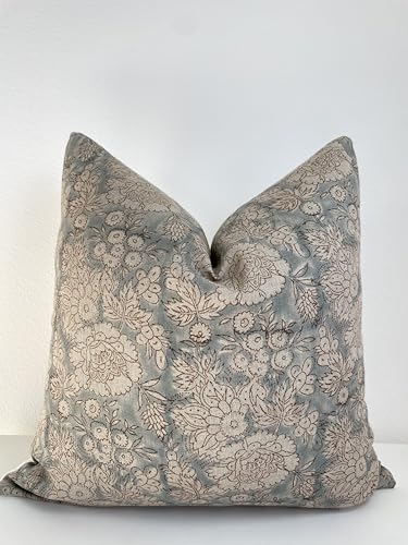 Canyon Theory Studio Hand Block Print Pure Linen 20x20 Inch Throw Pillow Cover Indoor Outdoor Handmade Vintage Cushion Cover Elowen