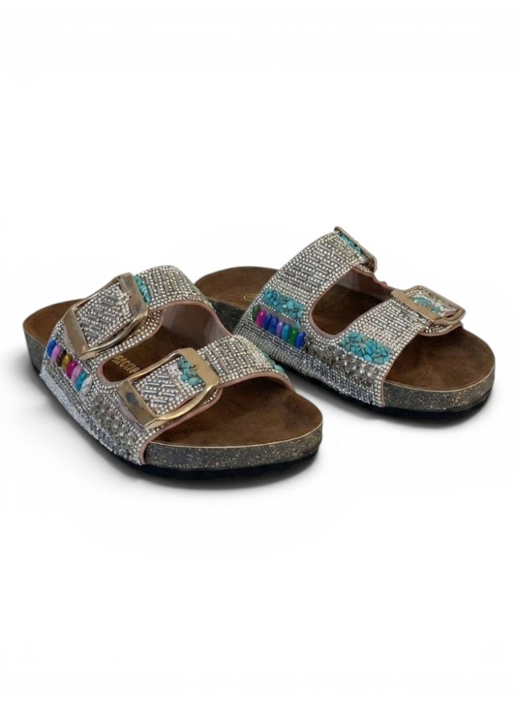 LIFESTYLISH slippers leather flat Decorated with colored stones SL-235 - Havan - Image 1