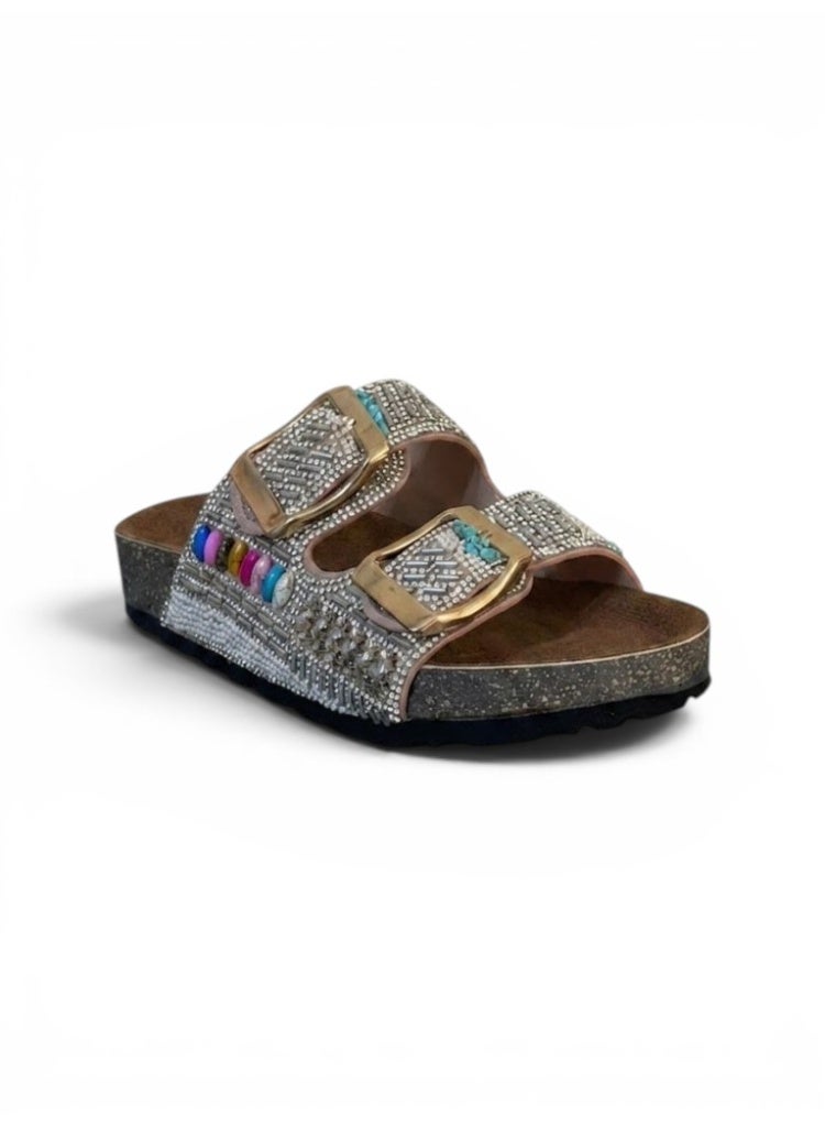 LIFESTYLISH slippers leather flat Decorated with colored stones SL-235 - Havan - Image 2