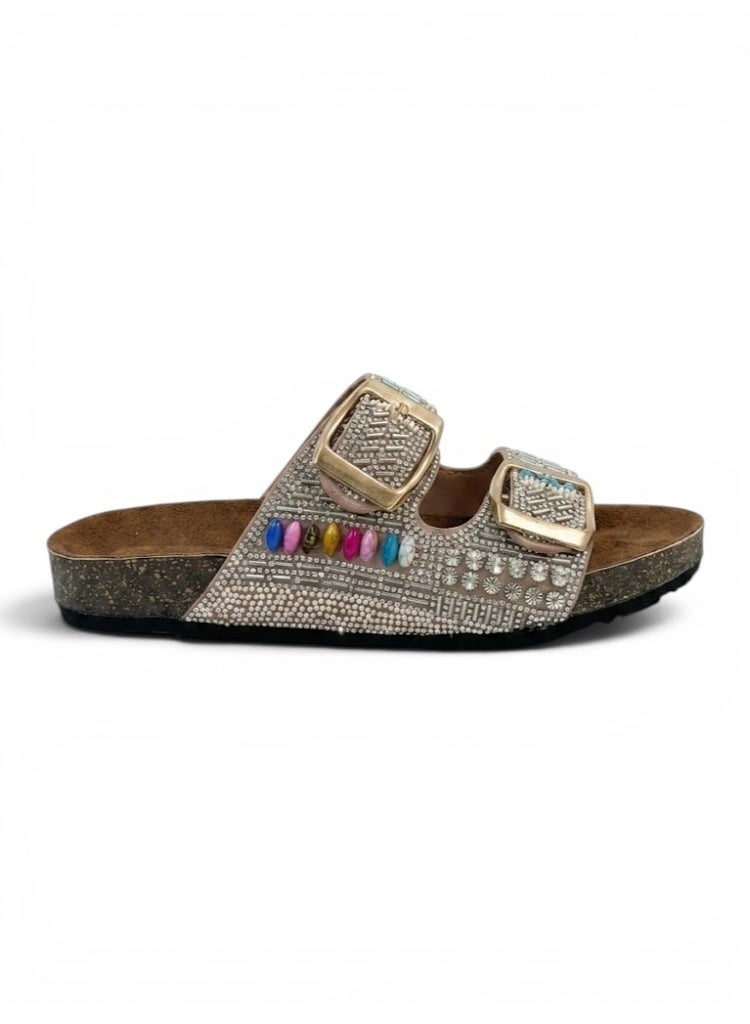 LIFESTYLISH slippers leather flat Decorated with colored stones SL-235 - Havan - Image 3