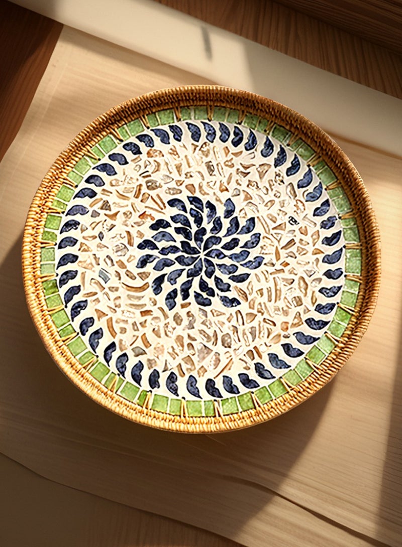 Rattan mother of pearl manual tray storage tray household garden fruit tray  - Image 1