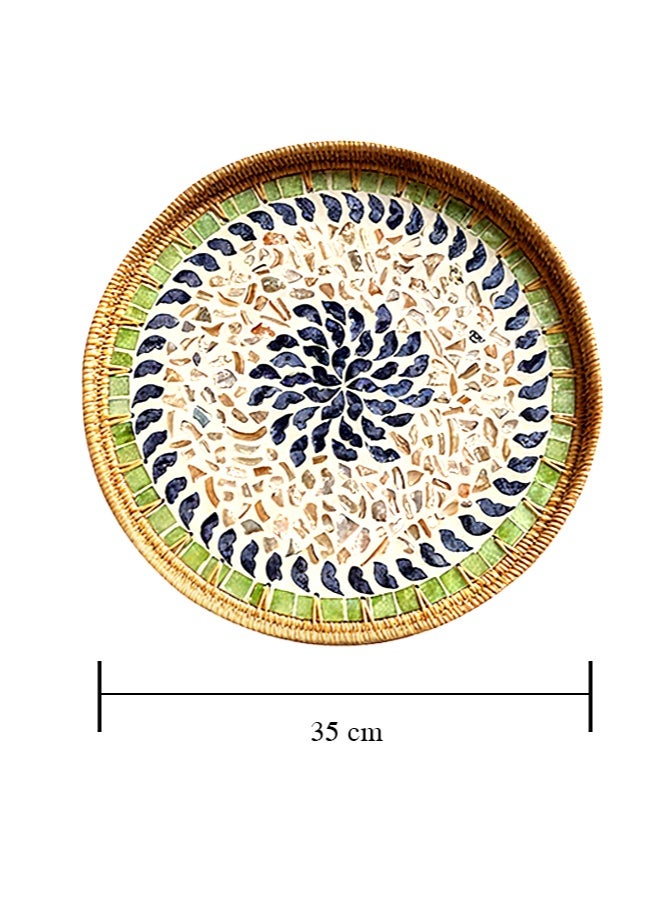 Rattan mother of pearl manual tray storage tray household garden fruit tray  - Image 2