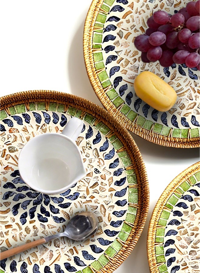 Rattan mother of pearl manual tray storage tray household garden fruit tray  - Image 5
