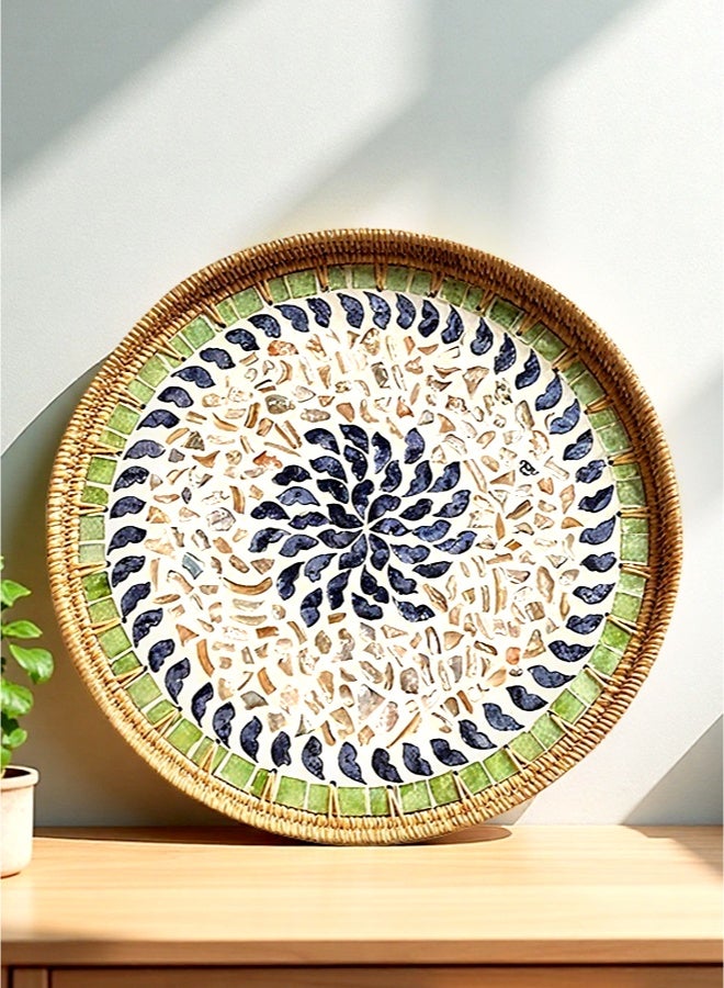 Rattan mother of pearl manual tray storage tray household garden fruit tray  - Image 3