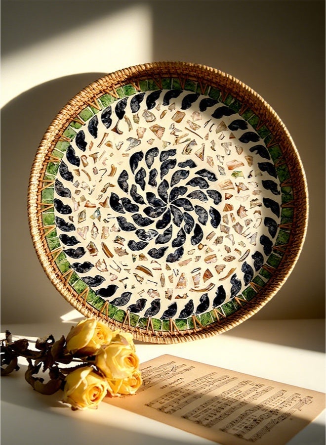 Rattan mother of pearl manual tray storage tray household garden fruit tray  - Image 4