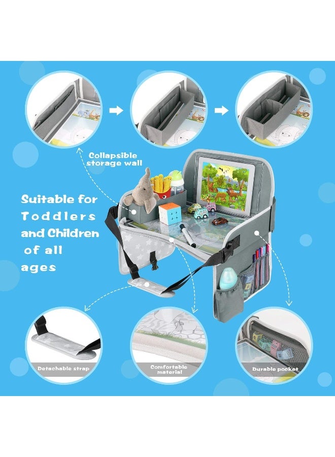 MENZOKE Kids Travel Tray Car Seat Tray for Boys or Girls Travel Gifts with Educational Drawing Board, Tablet Holder & Cooler Cup Holder, Road Trip Essentials for Car Trip, Airplane, Grey - Image 5