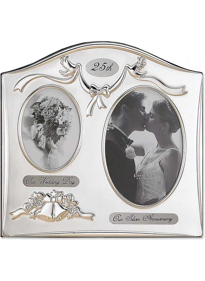 Lawrence Frames Lawrence Frames Satin Silver and Brass Plated 2 Opening Picture Frame, 25th Anniversary Design, 4 by 6-Inch 