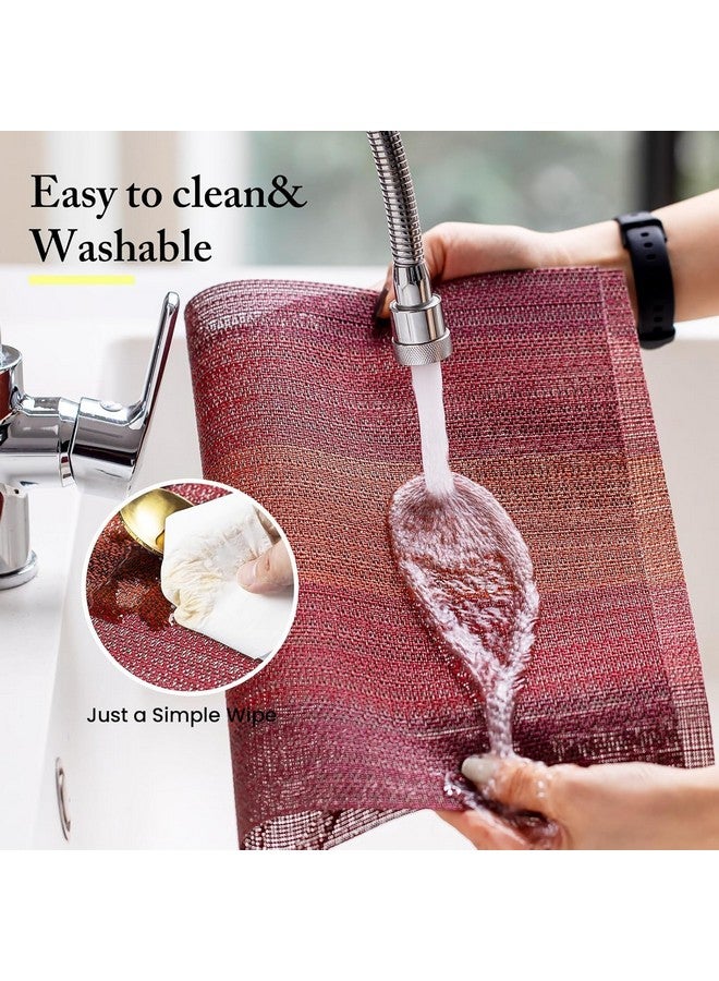 Royalkart PVC Dining Table Mats 6 Pieces Washable Heat Resistant - 45x30cm (Dark Red) - Image 5