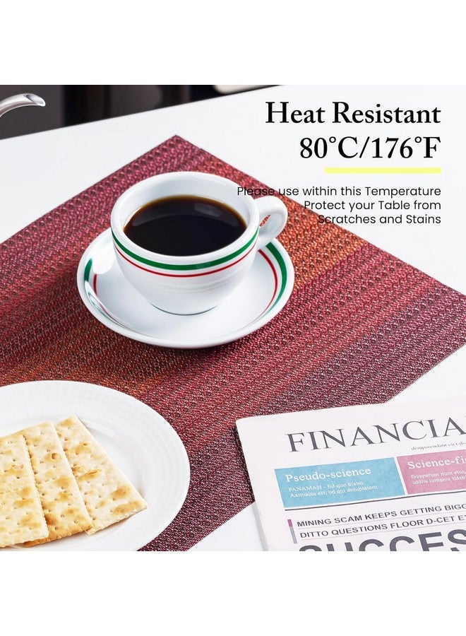 Royalkart PVC Dining Table Mats 6 Pieces Washable Heat Resistant - 45x30cm (Dark Red) - Image 4