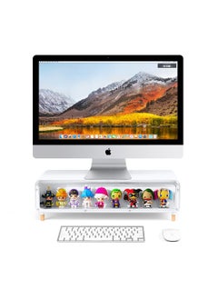 Monitor Stand Riser, Foldable Computer Monitor Riser With  Storage Drawer, Desktop Stand Storage Organizer for iMac, PC, Desktop, Laptop, TV Screen, Printer (White)