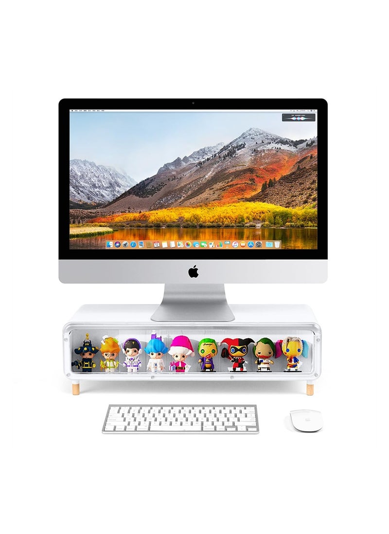 SYOSI - Monitor Stand Riser, Foldable Computer Monitor Riser With  Storage Drawer, Desktop Stand Storage Organizer for iMac, PC, Desktop, Laptop, TV Screen, Printer (White) - Image 1