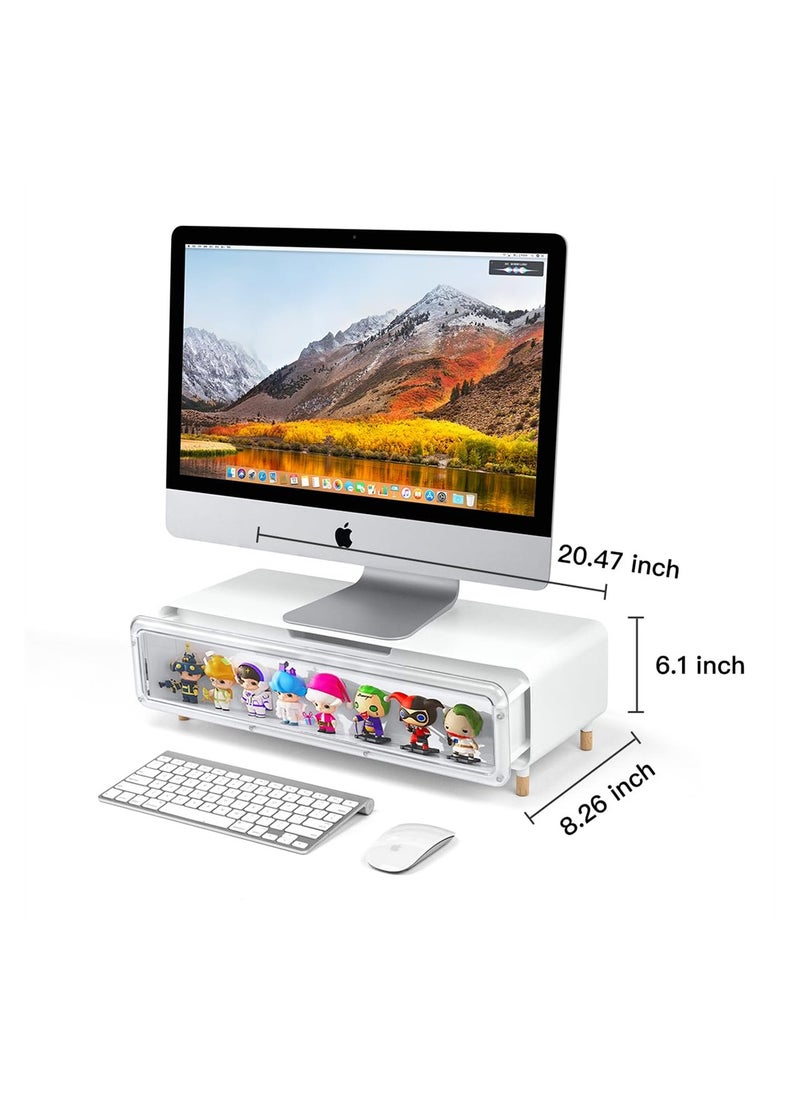 SYOSI - Monitor Stand Riser, Foldable Computer Monitor Riser With  Storage Drawer, Desktop Stand Storage Organizer for iMac, PC, Desktop, Laptop, TV Screen, Printer (White) - Image 1