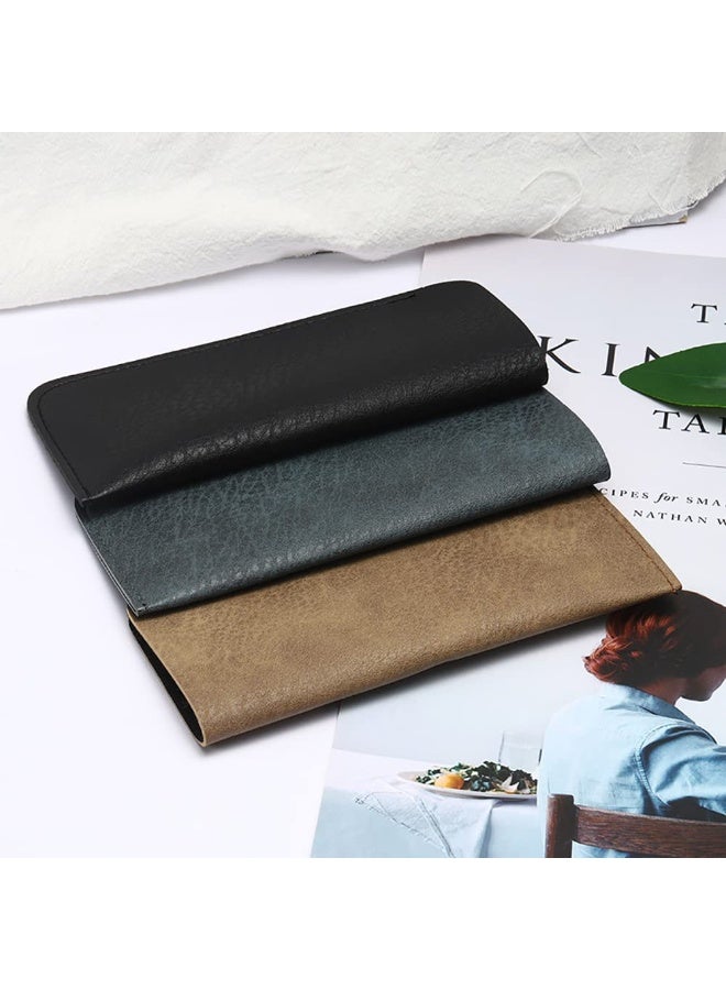 KISSUN 6 Pack Soft Leather Eyeglass Bags Portable Unisex Glasses Pouch Multiple Pens Sleeve Case Classic Color for Business Men Women Teen Student Scholars, Black, Blue, Light Brown, 6”x 2.8” x 1.2” - Image 3