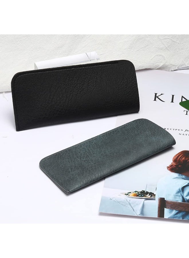 KISSUN 6 Pack Soft Leather Eyeglass Bags Portable Unisex Glasses Pouch Multiple Pens Sleeve Case Classic Color for Business Men Women Teen Student Scholars, Black, Blue, Light Brown, 6”x 2.8” x 1.2” - Image 2