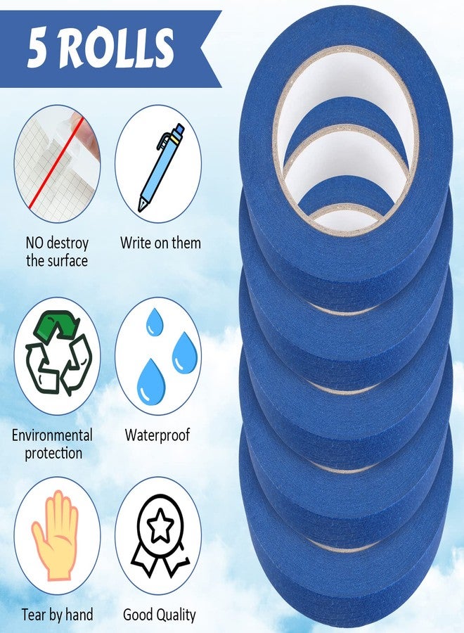 Fainne 5 Rolls Blue Painters Tape Bulk Multi Pack Safe Paint Paper Masking Tape for Wall Painting Decoration Supplies (Blue,3 Inch X 55 Yards) - Image 3