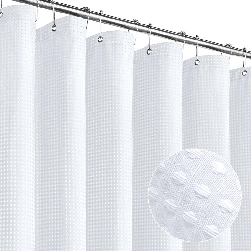 MitoVilla White Modern Waffle Shower Curtain Heavyweight Fabric Shower Curtains for Hotel Neutral Bathroom Decor Luxury Waffle Weave Cloth Waterproof  Wrinkle Resistant 72 x 72