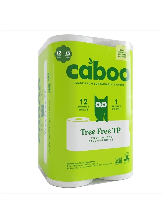 CABOO - Tree Free Toilet Paper, Tree Free, Septic, Chemical Free Bath Tissue - 2 Ply Sheets, 300 Sheets Per Roll, 12 Double Rolls - Image 1