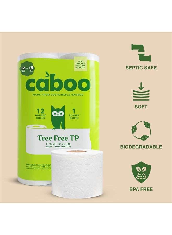 CABOO - Tree Free Toilet Paper, Tree Free, Septic, Chemical Free Bath Tissue - 2 Ply Sheets, 300 Sheets Per Roll, 12 Double Rolls - Image 1