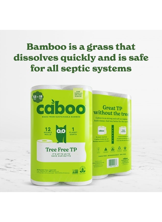 CABOO - Tree Free Toilet Paper, Tree Free, Septic, Chemical Free Bath Tissue - 2 Ply Sheets, 300 Sheets Per Roll, 12 Double Rolls - Image 1