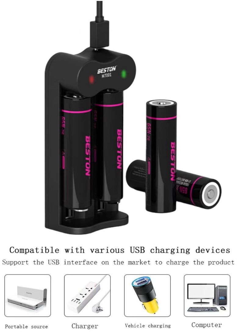 18650 Battery Charger＋ 2 Pcs Rechargable 18650 Li-Ion Battery 2600 mAh