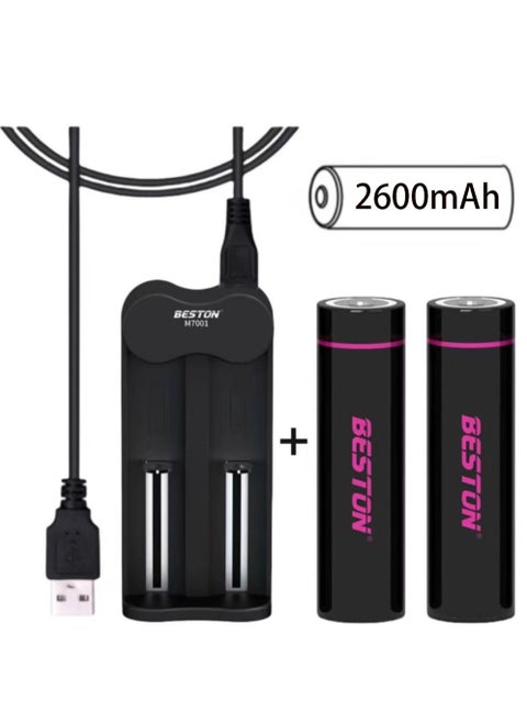 18650 Battery Charger＋ 2 Pcs Rechargable 18650 Li-Ion Battery 2600 mAh