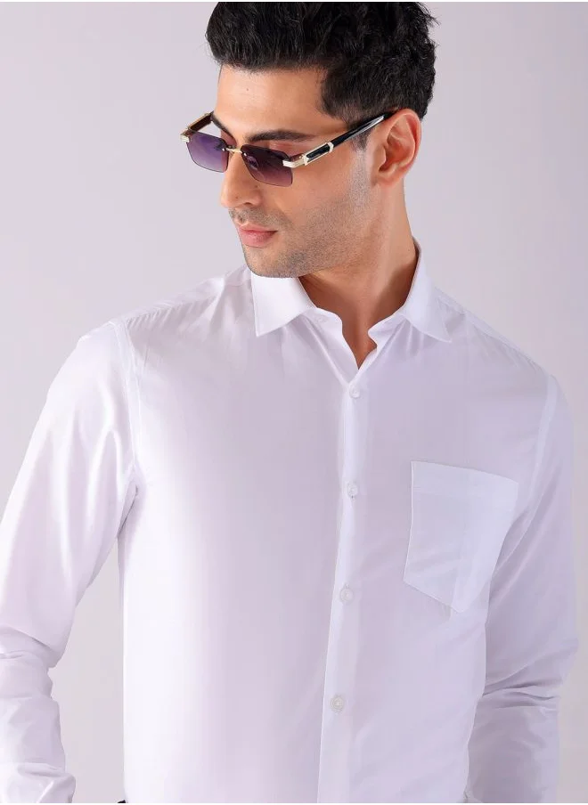 The Indian Garage Co Men Slim Fit Solid Full Sleeves Cutaway Collar Formal Shirt
