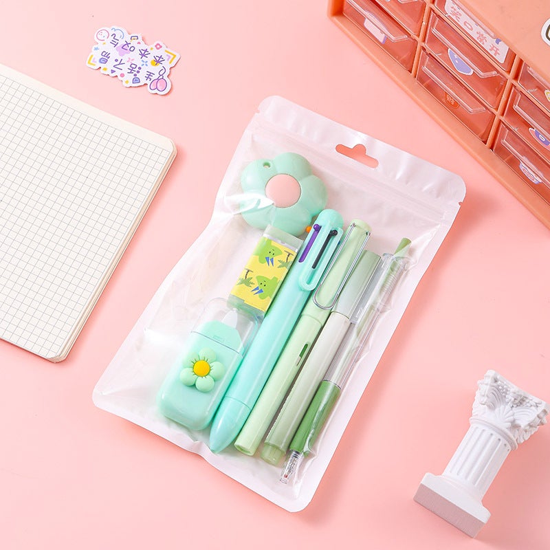 Ins Simple Stationery High Color Value Gel Pen Correction With Pencil Suit Students Learn Small Gift Stationery Suit - Image 1