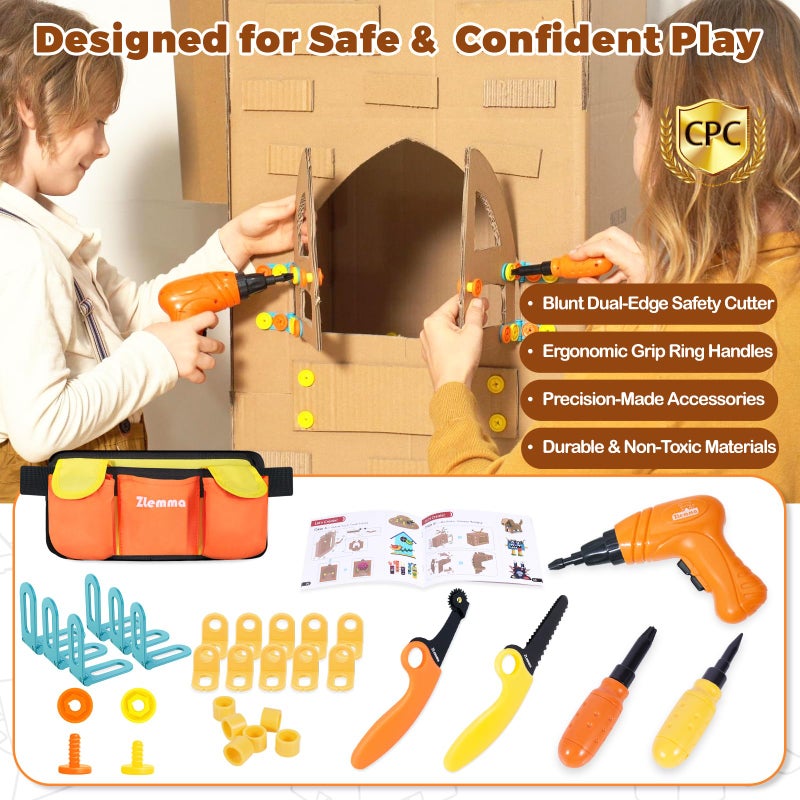 ZLemma Kids Cardboard Construction Tool Set with Electric Drill & Tool Belt -258PCS, STEM Building Kit for Creative Craft Projects, Educational DIY Engineering Toy for Boys & Girls - Image 4