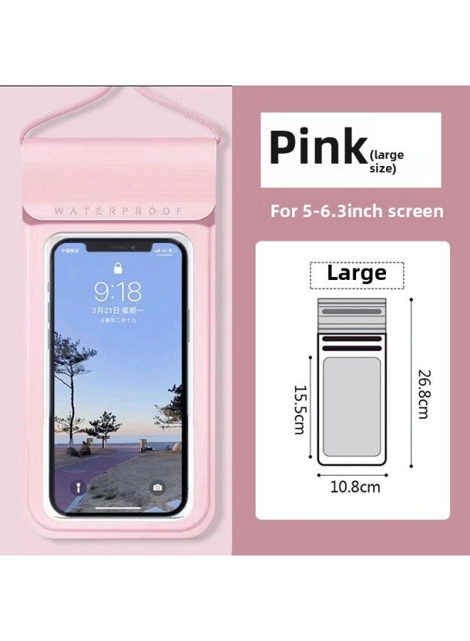general Touch Screen Mobile Phone Waterproof Bag Seaside For Apple Swimming Universal Sealed Bag Hanging Neck Large Hot Spring-Colour:Light Pink-large Size - Image 1