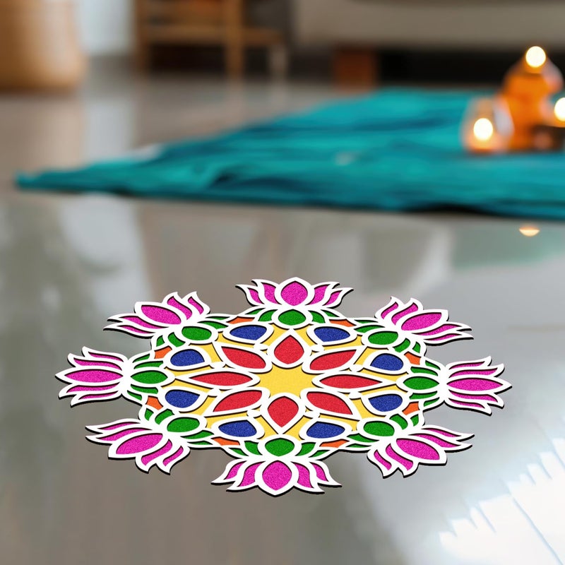 GIFTMEBAZAR Gift Me Bazar MDF Rangoli Stencil for Diwali Pooja Decoration Lotus Flower Rangoli Stencils for Door Entrance Rangoli for Floor Decoration Diwali Decoration Item for Home Office 11x11 Inch - Image 3
