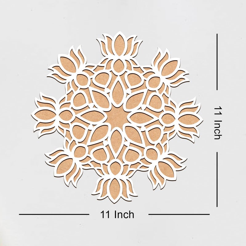 GIFTMEBAZAR Gift Me Bazar MDF Rangoli Stencil for Diwali Pooja Decoration Lotus Flower Rangoli Stencils for Door Entrance Rangoli for Floor Decoration Diwali Decoration Item for Home Office 11x11 Inch - Image 4