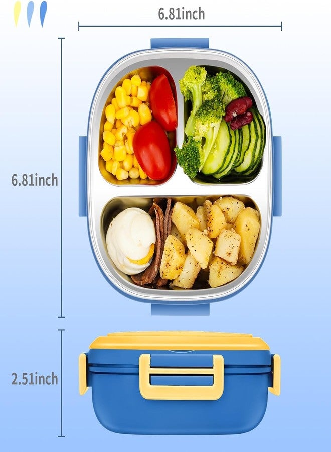 PEDECO Small Stainless Steel Bento Box for Toddlers (Ages 0-2) - 3-Compartment Lunch Set with Portable Cutlery - Leak-Proof, Dishwasher Safe & BPA-Free - Blue - Image 3