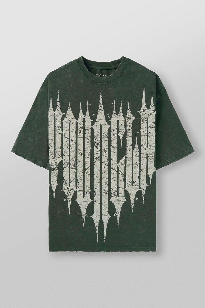 YOUNGLA American New Mens Oversized T-shirt Jogging Sports Fitness Cotton Round Neck Short Sleeve Fashionable Casual T-shirt Dark green