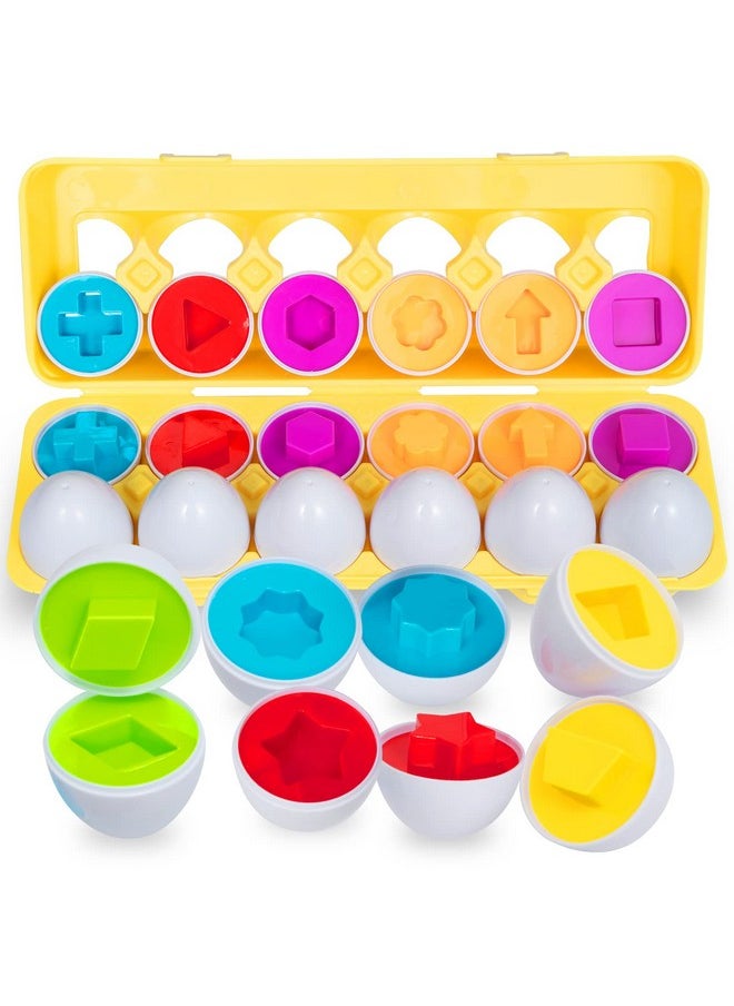 ThinkMax Matching Eggs Toys For Toddlers 1 2 3 Year Olds,12 Pack Easter Eggs Baby Color Shape Recognition Sorting & Stacking Learning Toys, Montessori Toys For Preschool Pre-Kindergarten Boys Girls  - Image 1