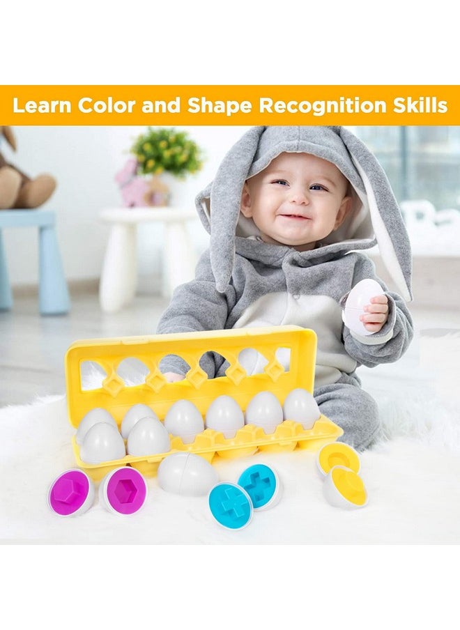 ThinkMax Matching Eggs Toys For Toddlers 1 2 3 Year Olds,12 Pack Easter Eggs Baby Color Shape Recognition Sorting & Stacking Learning Toys, Montessori Toys For Preschool Pre-Kindergarten Boys Girls  - Image 3