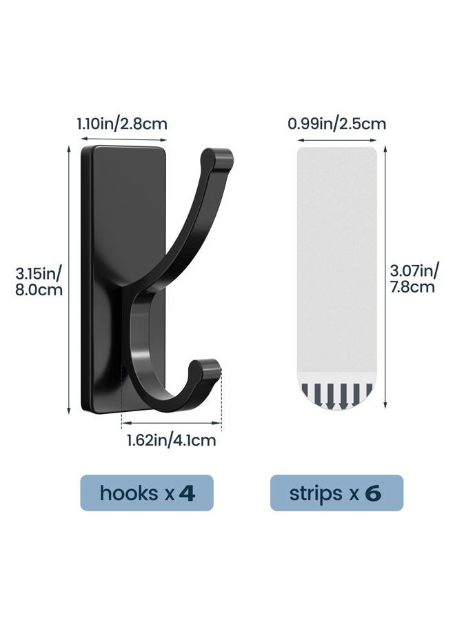 pickpiff Adhesive Wall Hooks with Strip - No Residue, Easy to Remove, Strong Heavy Duty Sticky Towel Hook, 4 Pack Black - Image 4
