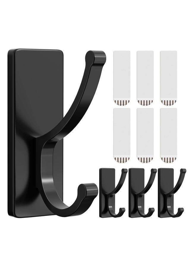pickpiff Adhesive Wall Hooks with Strip - No Residue, Easy to Remove, Strong Heavy Duty Sticky Towel Hook, 4 Pack Black - Image 1