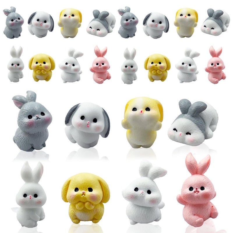 Suartus Easter Mini Rabbit Figurines 24pcs Bunny Resin Miniatures Figures to Hide Tiny Resin Animal Miniatures for Egg Stuffers Gift Fairy Outdoor Statues Garden Spring Ornament Micro Landscape Decor - Image 1
