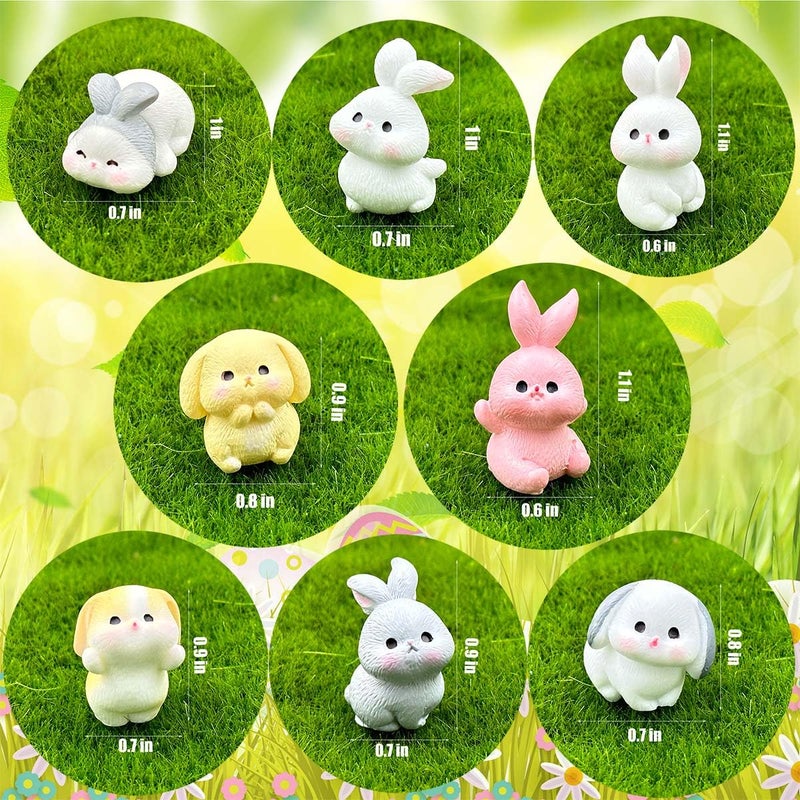 Suartus Easter Mini Rabbit Figurines 24pcs Bunny Resin Miniatures Figures to Hide Tiny Resin Animal Miniatures for Egg Stuffers Gift Fairy Outdoor Statues Garden Spring Ornament Micro Landscape Decor - Image 5