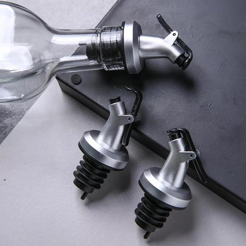 JIGSHTIAL غطاء زجاجة زيت موزع فوهة سدادة صب مضخة مقاومة للتسرب لزيوت الخل للمطبخ عبوة من 6 (أسود، فضي) - Image 5