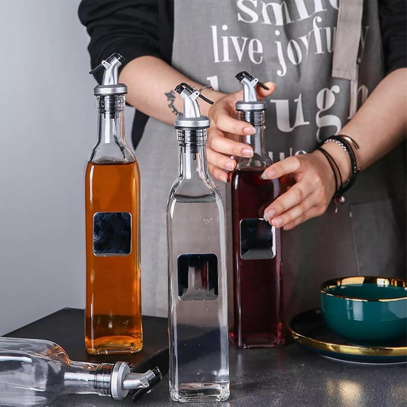 JIGSHTIAL غطاء زجاجة زيت موزع فوهة سدادة صب مضخة مقاومة للتسرب لزيوت الخل للمطبخ عبوة من 6 (أسود، فضي) - Image 4