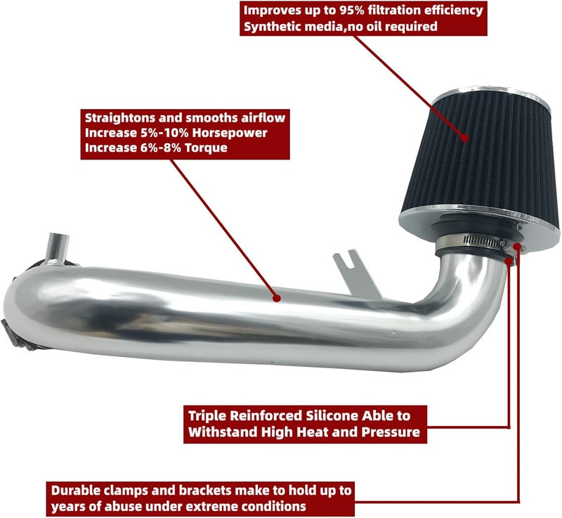 OBUYTO 2.5-Inch Cold Air Intake System Kit with Filter for Honda Civic 2001-2005 - Image 2