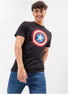 SP Characters Captain America Print T-shirt with Crew Neck and Short Sleeves  - Image 1