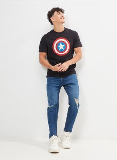 SP Characters Captain America Print T-shirt with Crew Neck and Short Sleeves  - Image 2